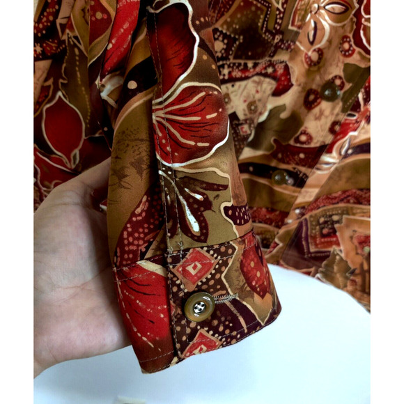Allison Daley Fall Floral Print Earth Tones Button Down Collared Jacket Size 14 - Picture 7 of 8